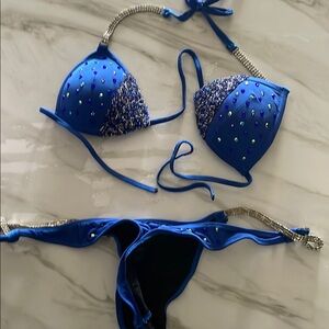 Sparkling Blue competition Bikini with Rhinestone